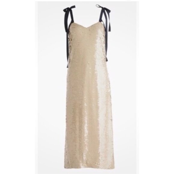 J.Crew Collection Desert Canyon Sequins Midi Dress 12 Gold Tie Shoulders Party - Picture 2 of 15